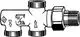 Zweirohrverteiler mit Absperrung und Voreinstellung, hergestellt von IMI Hydronic Engineering. Das Produkt hat Anschlüsse für eine Heizungsinstallation.
